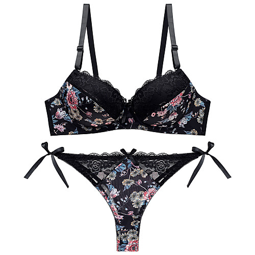 

Women's Bra & Panty Set Underwire Bra 3/4 Cup Lace Printing Sexy White