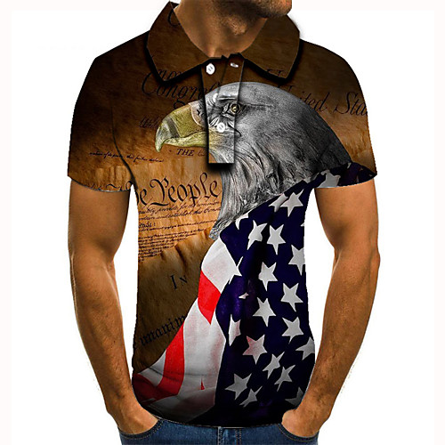 

Men's Golf Shirt Tennis Shirt 3D Print Graphic Prints Eagle American Flag Button-Down Short Sleeve Street Tops Casual Fashion Cool Brown / Sports
