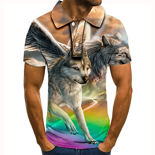 

Men's Golf Shirt Tennis Shirt 3D Print Wolf Animal Button-Down Short Sleeve Street Tops Casual Fashion Cool Brown / Sports