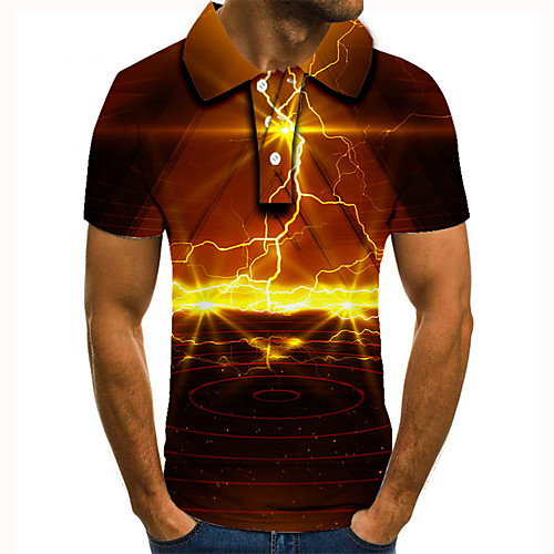 

Men's Golf Shirt 3D Print Lightning Graphic Prints Button-Down Short Sleeve Street Tops Casual Fashion Cool Yellow / Sports