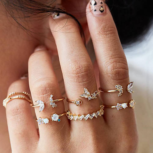 

retro ring set diamond water drop geometric female rhinestone tail female