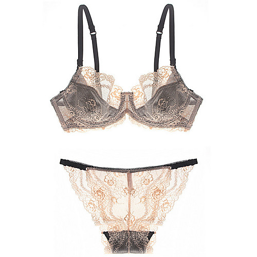 

Women's Bra & Panty Set Underwire Bra 3/4 Cup Solid Color Sexy Blushing Pink