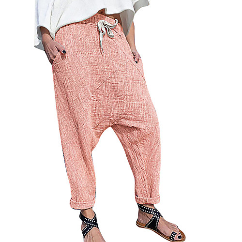

Women's Basic Soft Comfort Daily Home Chinos Pants Plain Full Length Pocket Elastic Drawstring Design Purple Blushing Pink Khaki Royal Blue