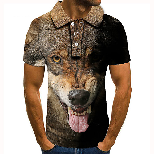 

Men's Golf Shirt Tennis Shirt 3D Print Dog Animal Button-Down Short Sleeve Street Tops Casual Fashion Cool Brown / Sports