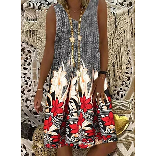 

wish aliexpress ebay 2021 summer new positioning printing sleeveless mid-length a-line vest dress