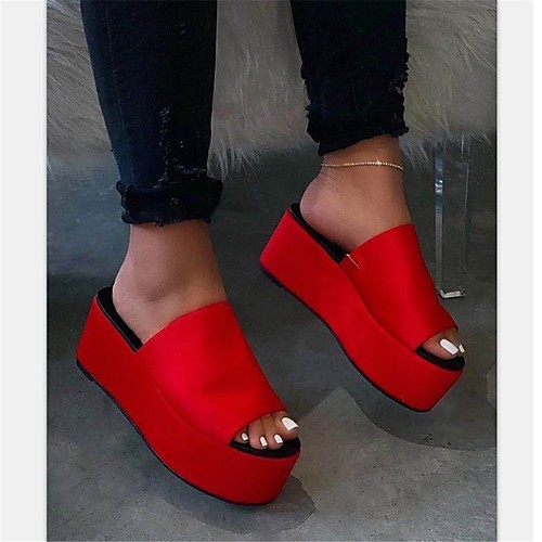 

Women's Sandals Platform Sandals Platform Round Toe PU Solid Colored Red Army Green Black