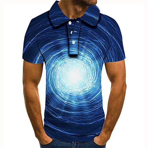 

Men's Golf Shirt 3D Print Optical Illusion Geometry Button-Down Short Sleeve Street Tops Casual Fashion Cool Blue / Sports