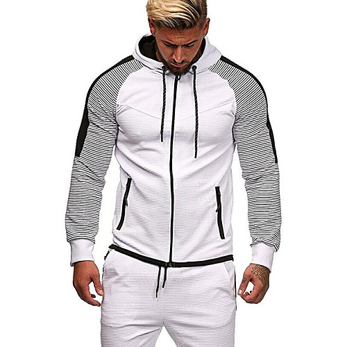 

Men's Full Zip Hoodie Striped Zipper Hooded Daily Fitness Sportswear Basic Hoodies Sweatshirts Long Sleeve Blue Army Green White