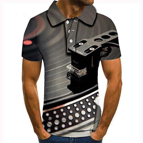 

Men's Golf Shirt Tennis Shirt 3D Print Graphic Prints Musical Instrument Button-Down Short Sleeve Street Tops Casual Fashion Cool Gray / Sports