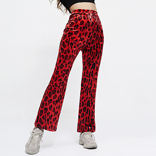 

Women's Streetwear Comfort Party Club Flare Pants Leopard Full Length Red