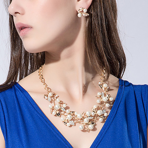 

Women's Jewelry Set Bridal Jewelry Sets Cut Out Leaf Flower Fashion Imitation Pearl Silver Plated Gold Plated Earrings Jewelry Gold / Silver For Christmas Wedding Party Evening Gift Festival 1 set