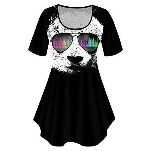 

Women's Plus Size Tops T shirt Graphic Panda Animal Print Short Sleeve Crewneck Basic Black Big Size XL XXL 3XL 4XL 5XL / Holiday