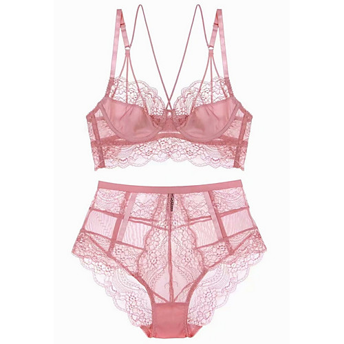 

Women's Bra & Panty Set Underwire Bra 3/4 Cup Solid Color Sexy Blushing Pink