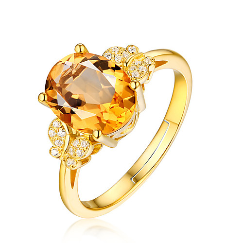 

18k gold-plated diamond ring butterfly color gem ring citrine diamond ring female