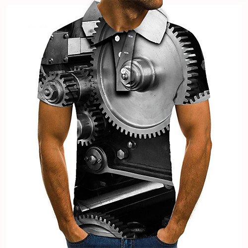 

Men's Golf Shirt Tennis Shirt 3D Print Graphic Prints Machine Button-Down Short Sleeve Street Tops Casual Fashion Cool Black / Sports