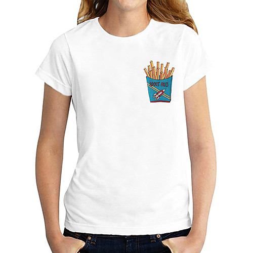 

Women's T shirt Cartoon Graphic Print Round Neck Tops 100% Cotton Basic Basic Top White