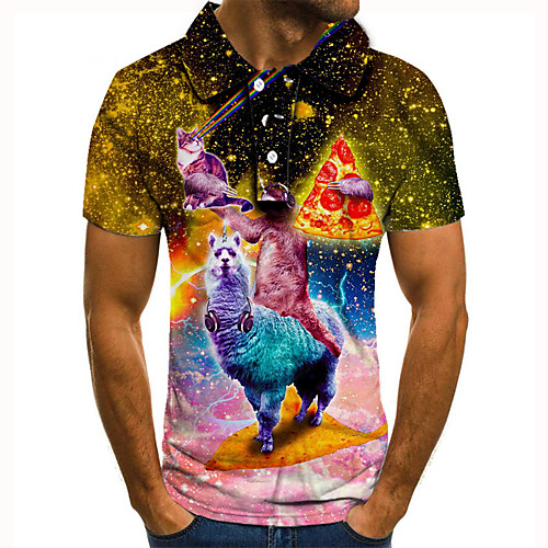 

Men's Golf Shirt 3D Print Graphic Prints Alpaca Animal Button-Down Short Sleeve Street Tops Casual Fashion Cool Gold / Sports