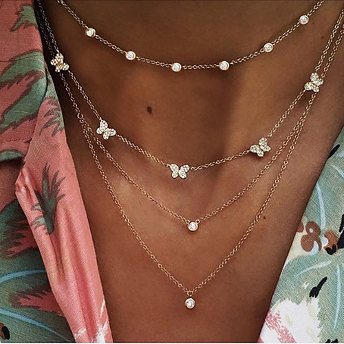 

retro butterfly necklace crystal multi-layer pendant necklace street fashion