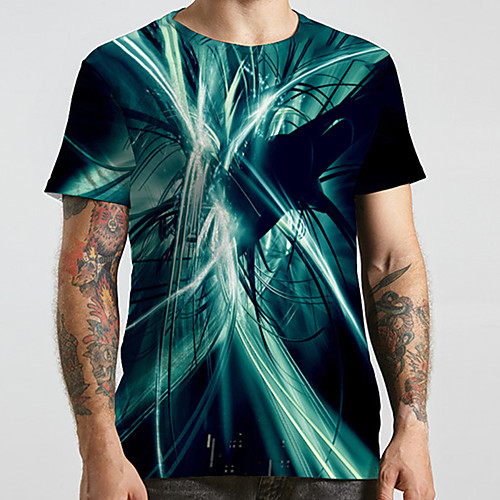 

Men's Unisex Tee T shirt 3D Print Graphic Prints Geometry Plus Size Print Short Sleeve Casual Tops Basic Designer Big and Tall Green