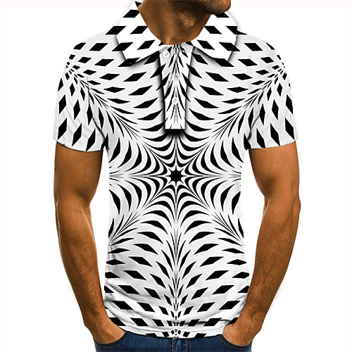 

Men's Golf Shirt Tennis Shirt 3D Print Optical Illusion Argyle Button-Down Short Sleeve Street Tops Casual Fashion Cool White / Sports