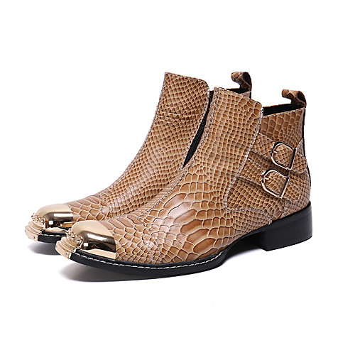 

Men's Boots Retro Bootie Combat Boots Business Vintage British Daily Party & Evening Leather Breathable Non-slipping Wear Proof Booties / Ankle Boots Light Yellow Color Block Fall Spring
