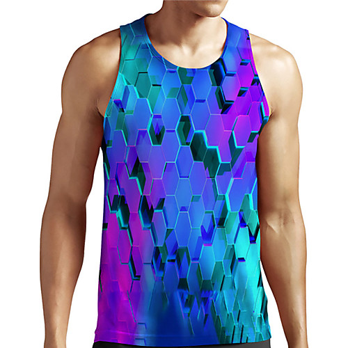 

Men's Unisex Tank Top Undershirt Shirt 3D Print Graphic Prints Geometry Plus Size Print Sleeveless Casual Tops Basic Designer Big and Tall Round Neck Blue / Summer