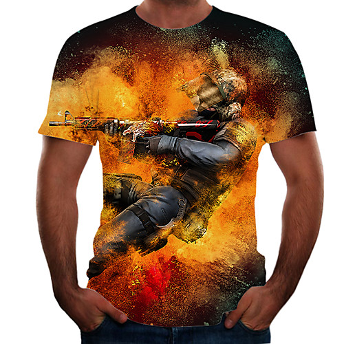 

Men's T shirt 3D Print 3D Rivet Mesh Short Sleeve Casual Tops Sportswear Sports Black Red Orange
