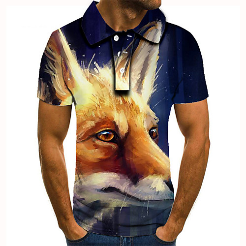 

Men's Golf Shirt 3D Print Fox Animal Button-Down Short Sleeve Street Tops Casual Fashion Cool Blue / Sports