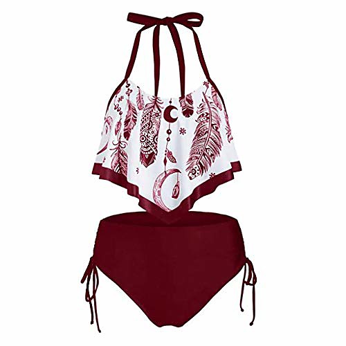 

Women's Tankini 2 Piece Swimsuit Strappy Tie Knot Open Back Floral Solid Color Wine Red Green Black Swimwear Bathing Suits Bohemian Vacation