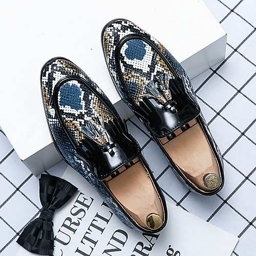 

Men's Loafers & Slip-Ons Printed Oxfords Tassel Shoes Penny Loafers Casual Daily Walking Shoes PU Breathable Non-slipping Wear Proof Blue Coffee Spring