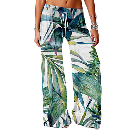 

Women's Basic Soft Comfort Daily Home Chinos Pants Graphic Flower / Floral Full Length Elastic Drawstring Design Print Green
