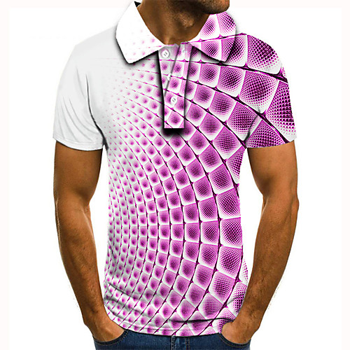 

Men's Golf Shirt Tennis Shirt 3D Print 3D Graphic Prints Button-Down Short Sleeve Street Tops Casual Fashion Cool Blushing Pink / Sports