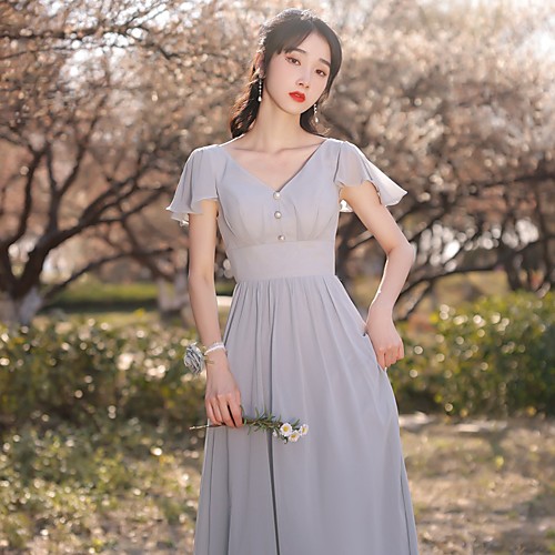 

bridesmaid dress 2021 new long gray summer fairy temperament wedding sister group dress dress was thin and simple atmosphere