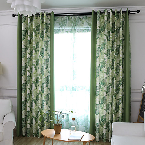 

Two Panel Nordic Stitching Style Leaf Printing Curtains Living Room Bedroom Dining Room Study Curtains