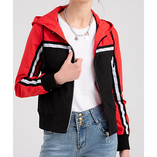 

Women's Jacket Daily Fall Spring Regular Coat Regular Fit Sporty Elegant Jacket Long Sleeve Color Block Patchwork Blushing Pink Wine