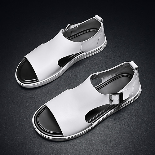 

Men's Sandals Casual Beach Daily Walking Shoes Nappa Leather PU Breathable Non-slipping Wear Proof White Black Summer