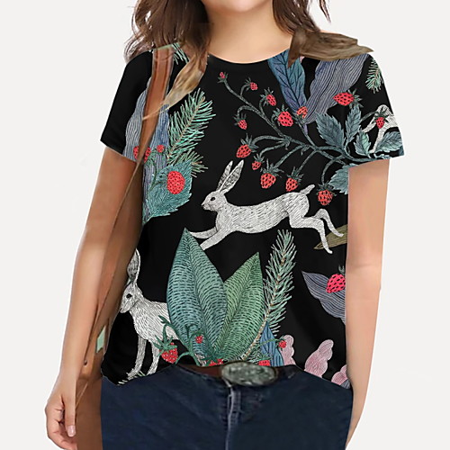 

Women's Plus Size Tops T shirt Graphic Animal Print Short Sleeve Crewneck Basic Green Big Size XL XXL 3XL 4XL 5XL