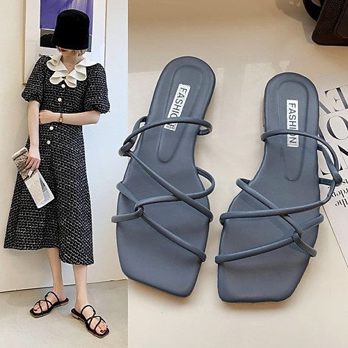 

Women's Flats Outdoor Slippers Flat Heel Open Toe PU Solid Colored Black Blue Pink