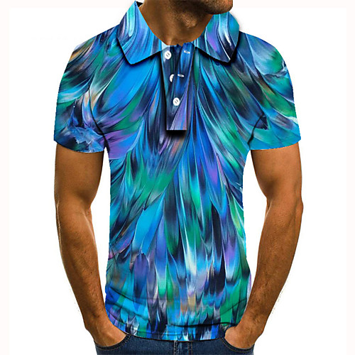 

Men's Golf Shirt Tennis Shirt 3D Print Color Block Graphic Prints Button-Down Short Sleeve Street Tops Casual Fashion Cool Blue / Sports