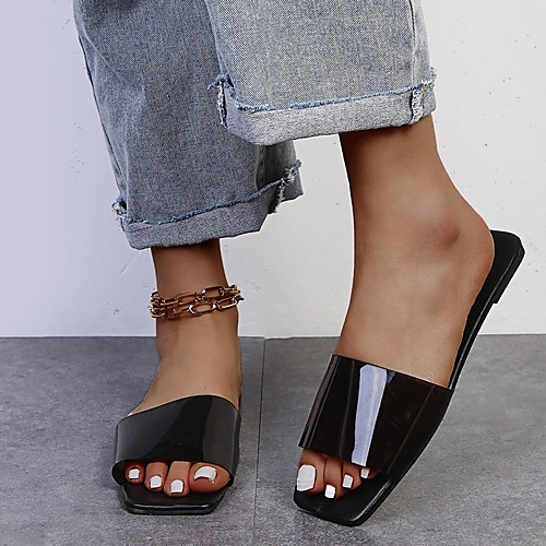 

Women's Sandals Flat Heel Square Toe PU Solid Colored Black Yellow Orange