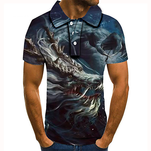 

Men's Golf Shirt 3D Print Dragon Graphic Prints Animal Button-Down Short Sleeve Street Tops Casual Fashion Cool Blue / Sports