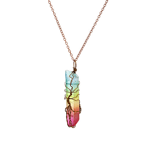 

natural stone hexagonal column pendant hand-wound crystal necklace