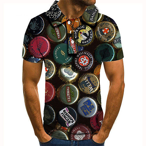 

Men's Golf Shirt Tennis Shirt 3D Print Graphic Prints Bottle cap Button-Down Short Sleeve Street Tops Casual Fashion Cool Black / Sports