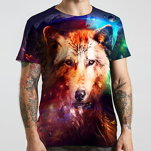 

Men's Unisex Tee T shirt 3D Print Graphic Prints Wolf Plus Size Print Short Sleeve Casual Tops Basic Designer Big and Tall Blue