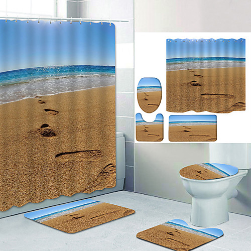 

Beach Feet Digital Printing Four-piece Set Shower Curtains and Hooks Modern Polyester Machine Made Waterproof Bathroom