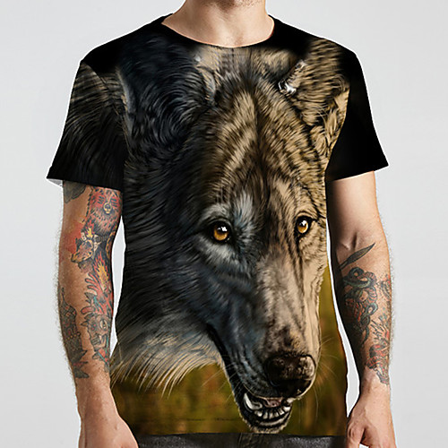 

Men's Unisex Tee T shirt 3D Print Graphic Prints Wolf Plus Size Print Short Sleeve Casual Tops Basic Designer Big and Tall Brown