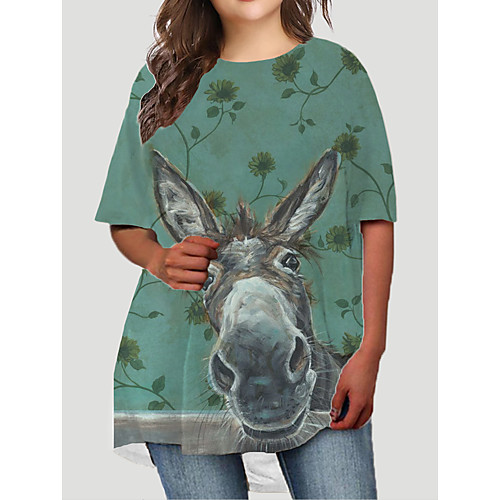 

Women's Plus Size Dress T Shirt Dress Tee Dress Short Mini Dress Half Sleeve Graphic Animal Print Basic Fall Spring Summer Green XL XXL 3XL 4XL 5XL