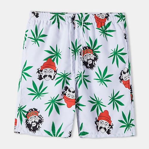 

Men's Basic Hawaiian Sports Daily Holiday Chinos Pants Leaf Knee Length Drawstring White