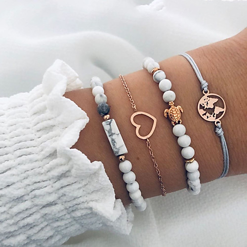 

4pcs Women's Bracelet Stacking Stackable Maps Heart Fashion Classic European Resin Bracelet Jewelry Gold For Gift Date Beach