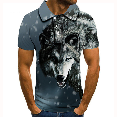 

Men's Golf Shirt Tennis Shirt 3D Print Graphic Prints Wolf Animal Button-Down Short Sleeve Street Tops Casual Fashion Cool Gray / Sports